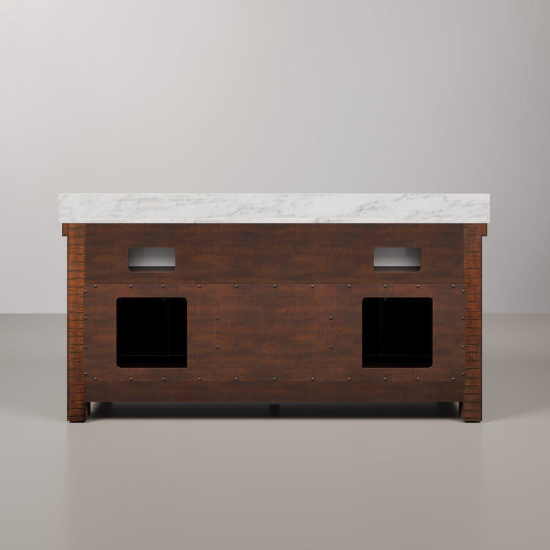 PY72CW03RS - Paisley 72 In. Double Sink Pre-Assembled Farmhouse Style Bathroom Vanity With 1" Carrara White Marble Top