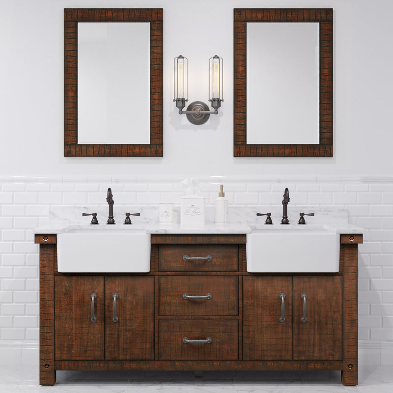 PY72CW03RS - Paisley 72 In. Double Sink Pre-Assembled Farmhouse Style Bathroom Vanity With 1" Carrara White Marble Top