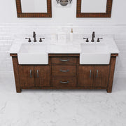 PY72CW03RS - Paisley 72 In. Double Sink Pre-Assembled Farmhouse Style Bathroom Vanity With 1" Carrara White Marble Top