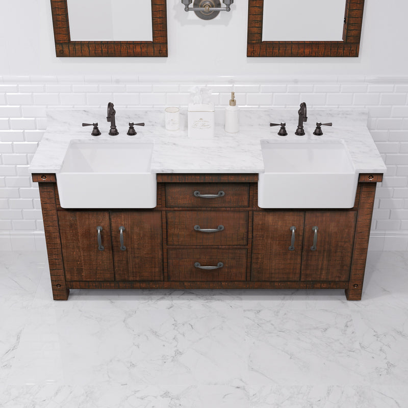 PY72CW03RS - Paisley 72 In. Double Sink Pre-Assembled Farmhouse Style Bathroom Vanity With 1" Carrara White Marble Top