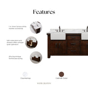 PY72CW03RS - Paisley 72 In. Double Sink Pre-Assembled Farmhouse Style Bathroom Vanity With 1" Carrara White Marble Top