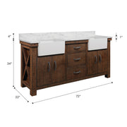 PY72CW03RS - Paisley 72 In. Double Sink Pre-Assembled Farmhouse Style Bathroom Vanity With 1" Carrara White Marble Top