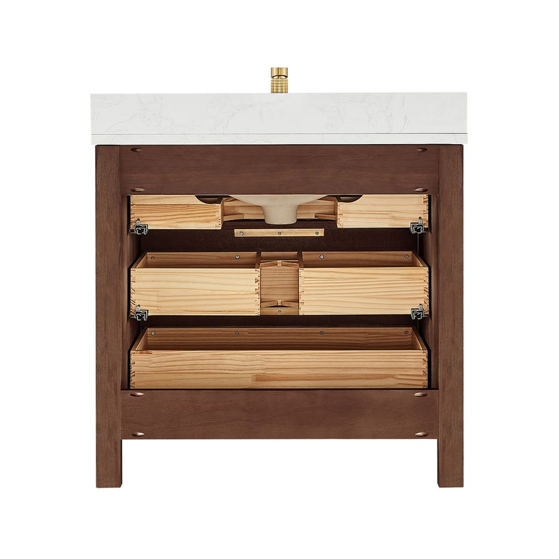 Vinnova 704236-AD-GW Shenzhen 36" Single Sink Bath Vanity in Aged Dark Brown Oak