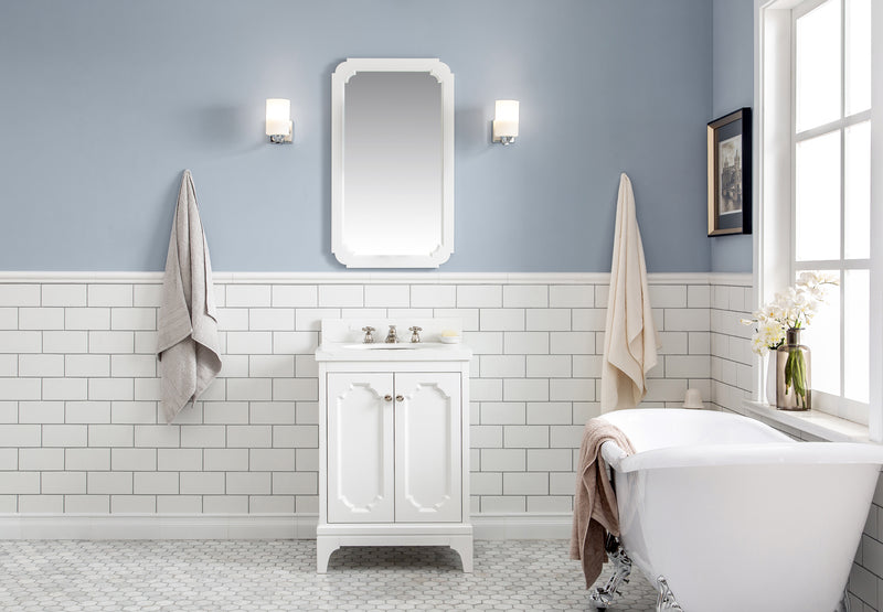 QU24QZ05PW - Queen 24 In. Single Sink Pre-Assembled Traditional Style Bathroom Vanity With 1-9/16" Carrara White Engineered Marble Top