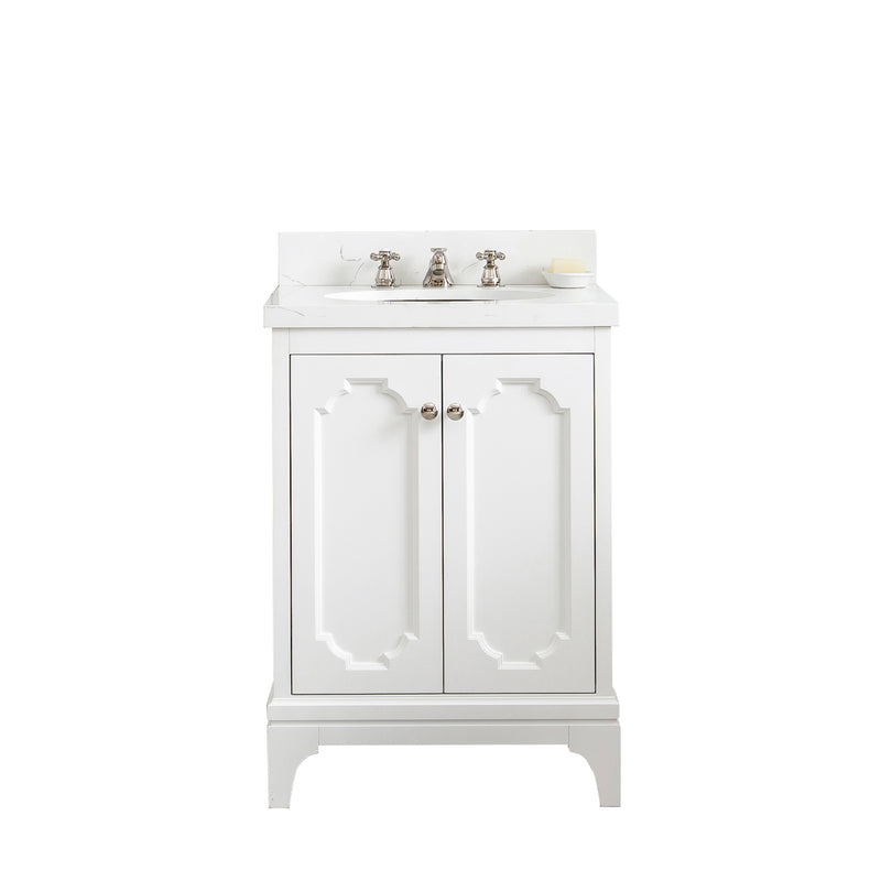 QU24QZ05PW - Queen 24 In. Single Sink Pre-Assembled Traditional Style Bathroom Vanity With 1-9/16" Carrara White Engineered Marble Top