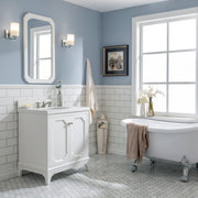 QU30QZ05PW - Queen 30 In. Single Sink Pre-Assembled Traditional Style Bathroom Vanity With 1-9/16" Carrara White Engineered Marble Top