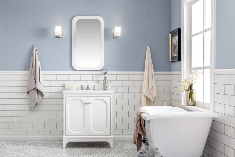 QU30QZ05PW - Queen 30 In. Single Sink Pre-Assembled Traditional Style Bathroom Vanity With 1-9/16" Carrara White Engineered Marble Top