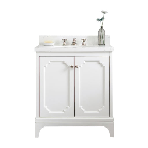 QU30QZ05PW - Queen 30 In. Single Sink Pre-Assembled Traditional Style Bathroom Vanity With 1-9/16" Carrara White Engineered Marble Top