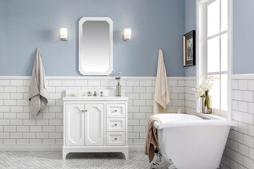 QU36QZ05PW - Queen 36 In. Single Sink Pre-Assembled Traditional Style Bathroom Vanity With 1-9/16" Carrara White Engineered Marble Top