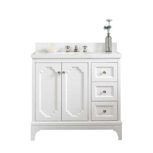 QU36QZ05PW - Queen 36 In. Single Sink Pre-Assembled Traditional Style Bathroom Vanity With 1-9/16" Carrara White Engineered Marble Top