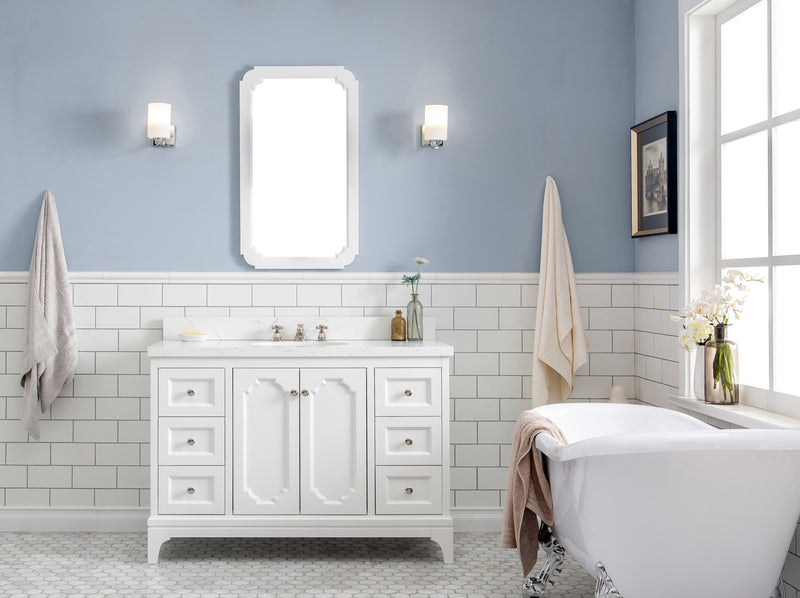 QU48QZ05PW - Queen 48 In. Single Sink Pre-Assembled Traditional Style Bathroom Vanity With 1-9/16" Carrara White Engineered Marble Top