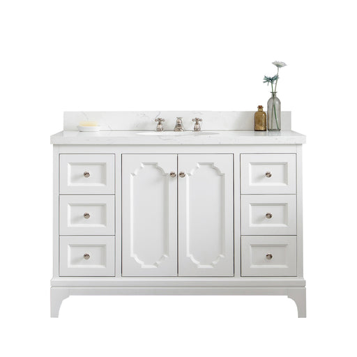 QU48QZ05PW - Queen 48 In. Single Sink Pre-Assembled Traditional Style Bathroom Vanity With 1-9/16" Carrara White Engineered Marble Top
