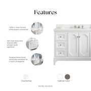 QU48QZ05PW - Queen 48 In. Single Sink Pre-Assembled Traditional Style Bathroom Vanity With 1-9/16" Carrara White Engineered Marble Top