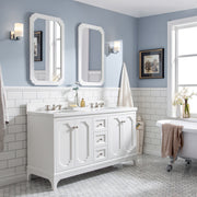 QU60QZ05PW - Queen 60 In. Double Sink Pre-Assembled Traditional Style Bathroom Vanity With 1-9/16" Carrara White Engineered Marble Top
