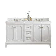QU60QZ05PW - Queen 60 In. Double Sink Pre-Assembled Traditional Style Bathroom Vanity With 1-9/16" Carrara White Engineered Marble Top