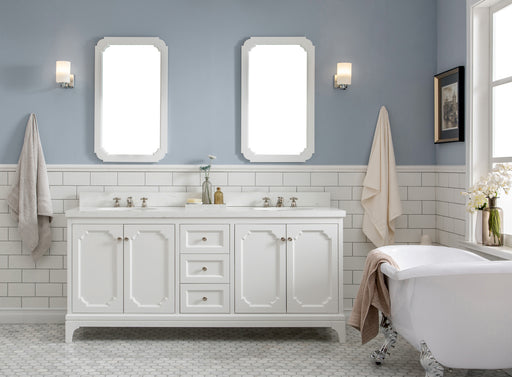 QU72QZ05PW - Queen 72 In. Double Sink Pre-Assembled Traditional Style Bathroom Vanity With 1-9/16" Carrara White Engineered Marble Top