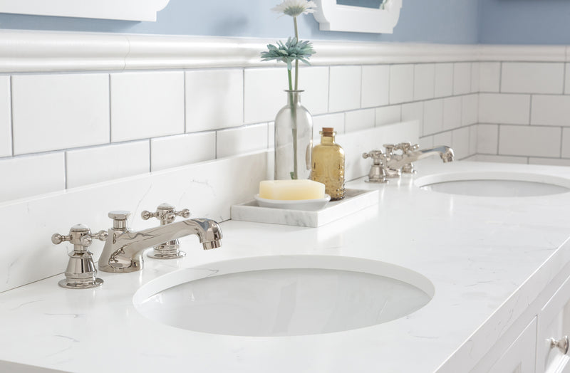 QU72QZ05PW - Queen 72 In. Double Sink Pre-Assembled Traditional Style Bathroom Vanity With 1-9/16" Carrara White Engineered Marble Top