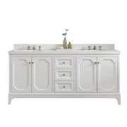 QU72QZ05PW - Queen 72 In. Double Sink Pre-Assembled Traditional Style Bathroom Vanity With 1-9/16" Carrara White Engineered Marble Top