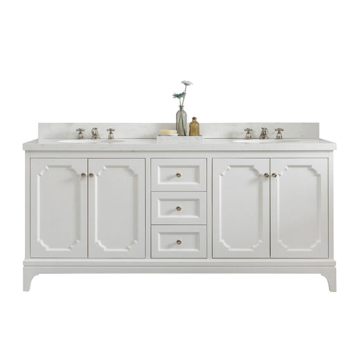 QU72QZ05PW - Queen 72 In. Double Sink Pre-Assembled Traditional Style Bathroom Vanity With 1-9/16" Carrara White Engineered Marble Top