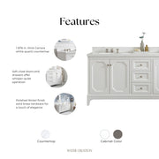 QU72QZ05PW - Queen 72 In. Double Sink Pre-Assembled Traditional Style Bathroom Vanity With 1-9/16" Carrara White Engineered Marble Top