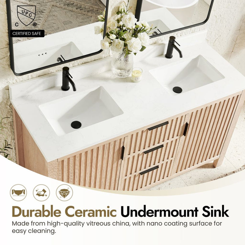 Vinnova 704260M-AN-GW Shenzhen 60M" Double Sink Bath Vanity in Aged Natural Oak