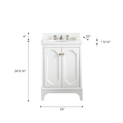 QU24QZ05PW - Queen 24 In. Single Sink Pre-Assembled Traditional Style Bathroom Vanity With 1-9/16" Carrara White Engineered Marble Top