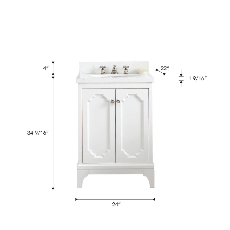 QU24QZ05PW - Queen 24 In. Single Sink Pre-Assembled Traditional Style Bathroom Vanity With 1-9/16" Carrara White Engineered Marble Top