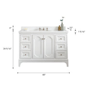 QU48QZ05PW - Queen 48 In. Single Sink Pre-Assembled Traditional Style Bathroom Vanity With 1-9/16" Carrara White Engineered Marble Top