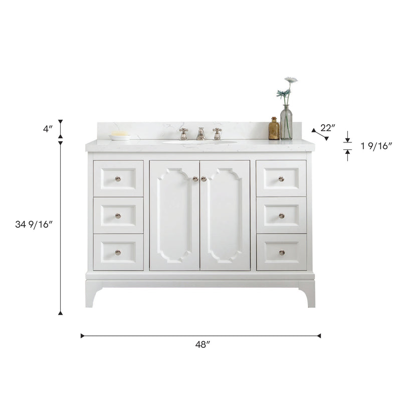 QU48QZ05PW - Queen 48 In. Single Sink Pre-Assembled Traditional Style Bathroom Vanity With 1-9/16" Carrara White Engineered Marble Top