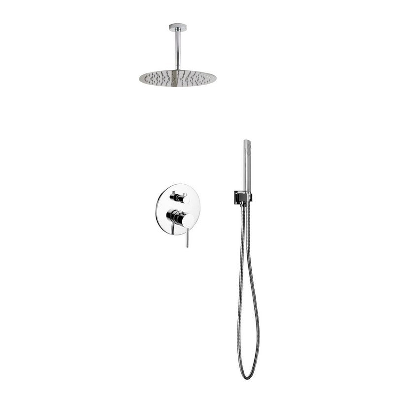 Kube Bath R-CR12HH2V Aqua Rondo Chrome Shower Set with Ceiling Mount 12" Rain Shower and Handheld