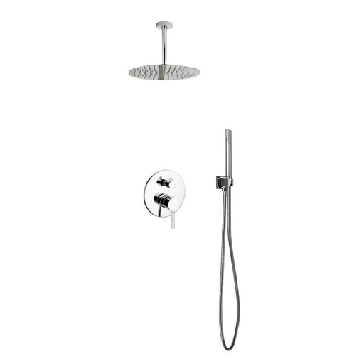 Kube Bath R-CR12HH2V Aqua Rondo Chrome Shower Set with Ceiling Mount 12" Rain Shower and Handheld