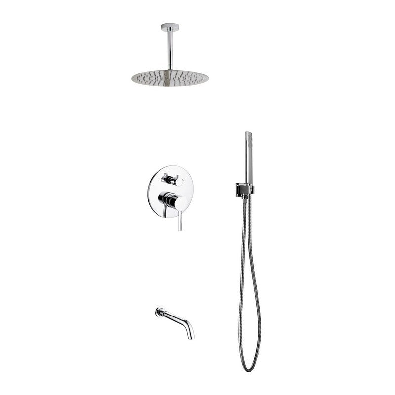 Kube Bath R-CR12HHTF3V Aqua Rondo Chrome Shower Set with Ceiling Mount 12" Rain Shower, Handheld and Tub Filler