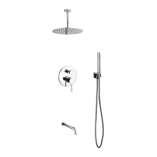 Kube Bath R-CR12HHTF3V Aqua Rondo Chrome Shower Set with Ceiling Mount 12" Rain Shower, Handheld and Tub Filler