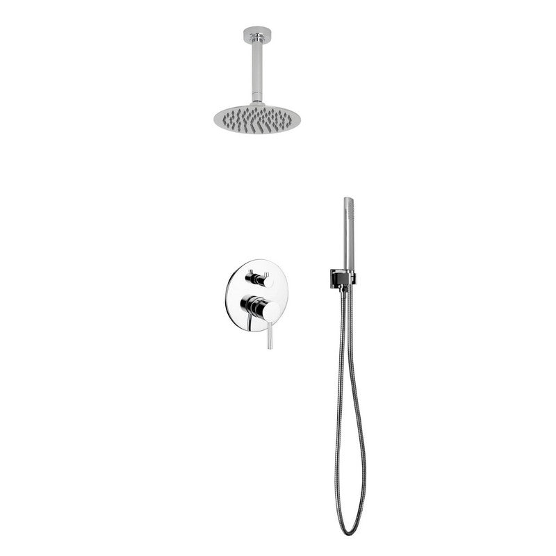 Kube Bath R-CR8HH2V Aqua Rondo Chrome Shower Set with 8" Ceiling Mount Rain Shower and Handheld