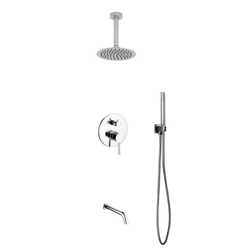Kube Bath R-CR8HHTF3V Aqua Rondo Chrome Shower Set with 8" Ceiling Mount Round Rain Shower, Handheld and Tub Filler