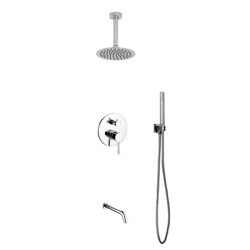 Kube Bath R-CR8HHTF3V Aqua Rondo Chrome Shower Set with 8" Ceiling Mount Round Rain Shower, Handheld and Tub Filler