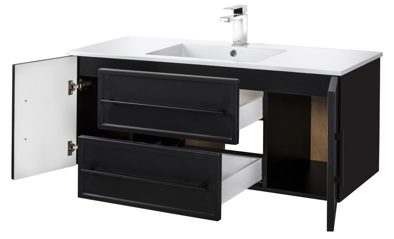 Cutler FV BLACK48MS Milano 48" Single Sink Wall Mount Cultured Marble Top Shaker Vanity - Black