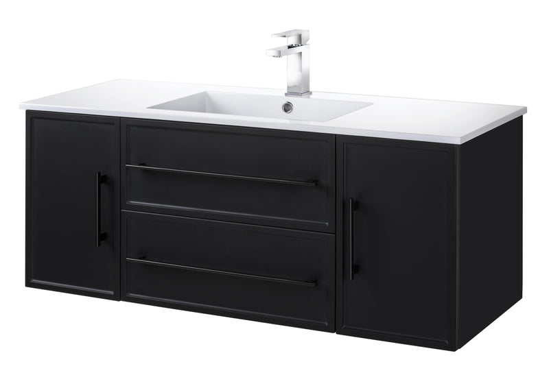 Cutler FV BLACK48MS Milano 48" Single Sink Wall Mount Cultured Marble Top Shaker Vanity - Black
