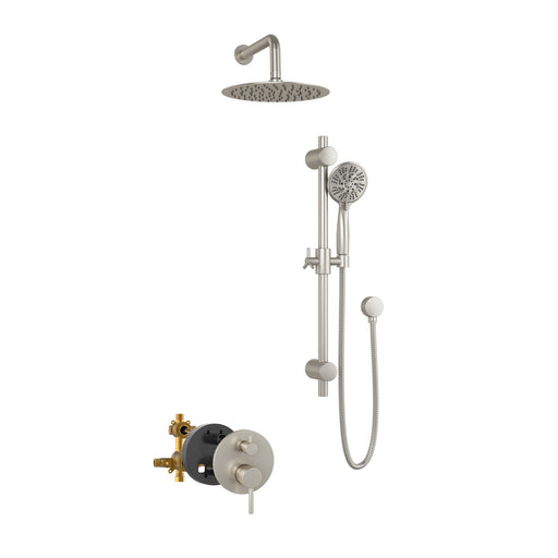PULSE ShowerSpas 3006-BN-1.8GPM Refuge 10-in Rain Showerhead Combo Shower System with Adjustable Handshower Slide Bar and Pressure Balanced Mixing Valve in Brushed Nickel, 1.8 GPM