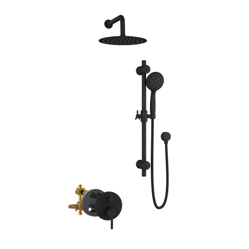 PULSE ShowerSpas 3006-MB-1.8GPM Refuge 10-in Rain Showerhead Combo Shower System with Adjustable Handshower Slide Bar and Pressure Balanced Mixing Valve in Matte Black, 1.8 GPM