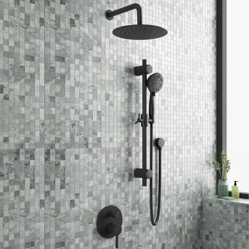 PULSE ShowerSpas 3006-MB-1.8GPM Refuge 10-in Rain Showerhead Combo Shower System with Adjustable Handshower Slide Bar and Pressure Balanced Mixing Valve in Matte Black, 1.8 GPM - view 4