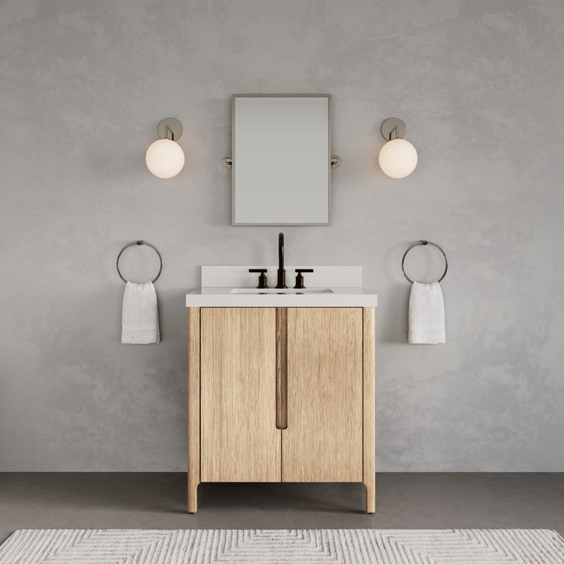 Water Creation SE30QZ - Sequoia 30 In. Single Sink Pre-Assembled Mid-Century Style Bathroom Vanity With 2" Whitebrook Engineered Marble Top