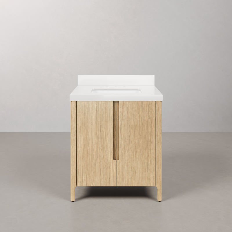 Water Creation SE30QZ - Sequoia 30 In. Single Sink Pre-Assembled Mid-Century Style Bathroom Vanity With 2" Whitebrook Engineered Marble Top