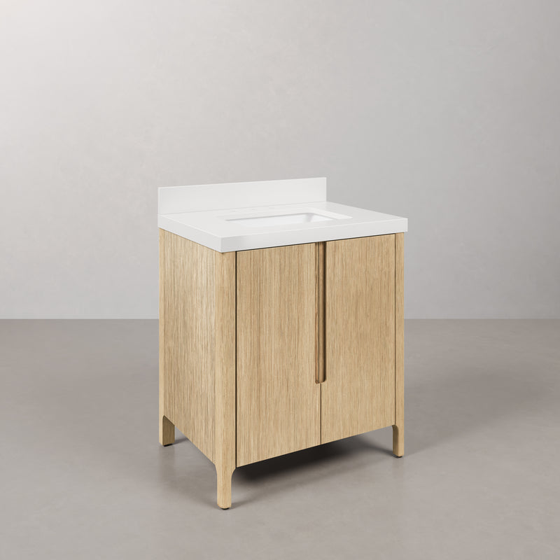 Water Creation SE30QZ - Sequoia 30 In. Single Sink Pre-Assembled Mid-Century Style Bathroom Vanity With 2" Whitebrook Engineered Marble Top