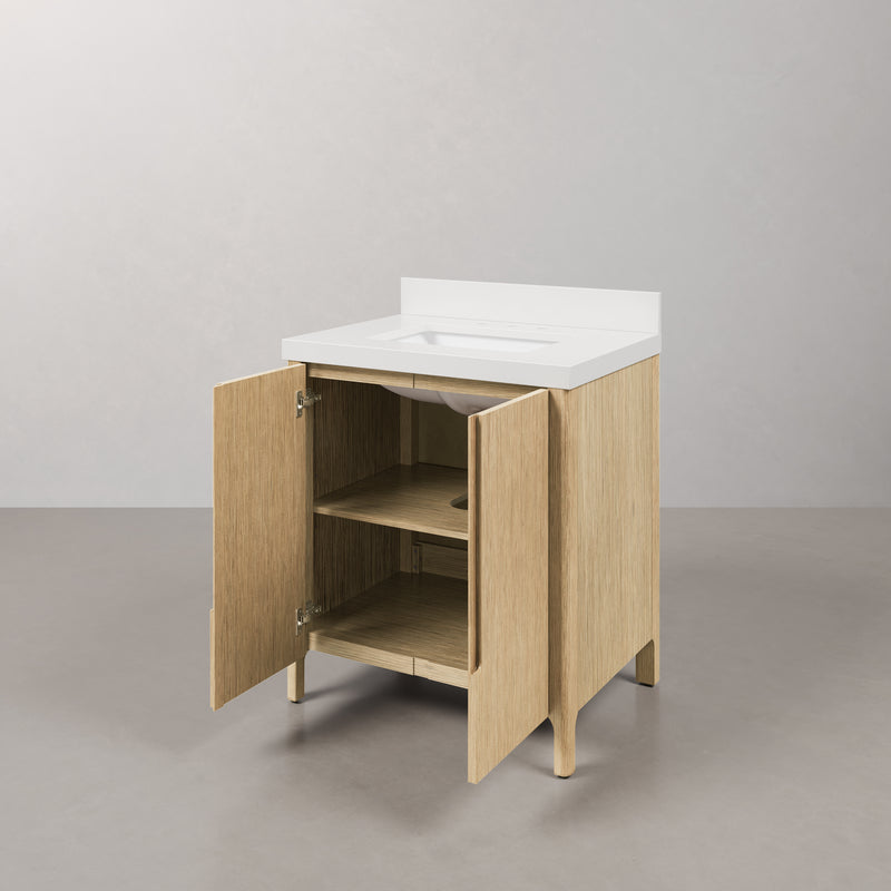 Water Creation SE30QZ - Sequoia 30 In. Single Sink Pre-Assembled Mid-Century Style Bathroom Vanity With 2" Whitebrook Engineered Marble Top