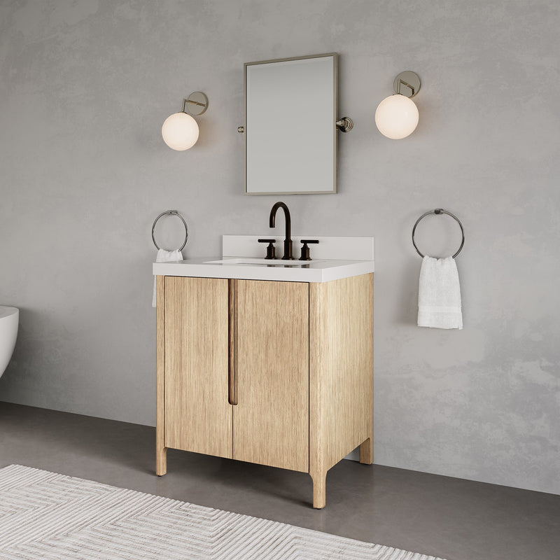 Water Creation SE30QZ - Sequoia 30 In. Single Sink Pre-Assembled Mid-Century Style Bathroom Vanity With 2" Whitebrook Engineered Marble Top