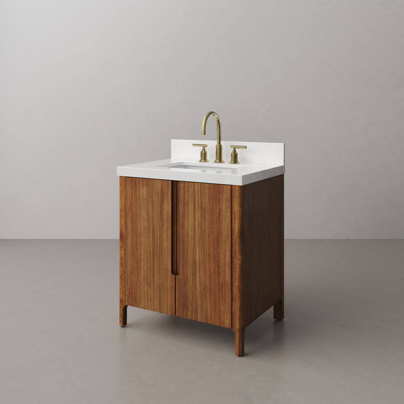 Water Creation SE30QZ - Sequoia 30 In. Single Sink Pre-Assembled Mid-Century Style Bathroom Vanity With 2" Whitebrook Engineered Marble Top