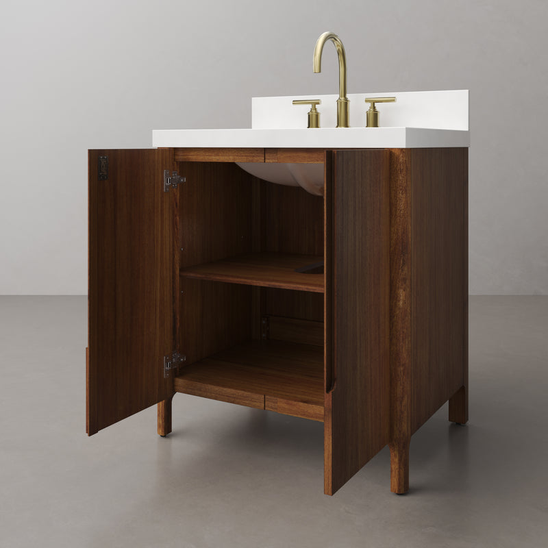 Water Creation SE30QZ - Sequoia 30 In. Single Sink Pre-Assembled Mid-Century Style Bathroom Vanity With 2" Whitebrook Engineered Marble Top