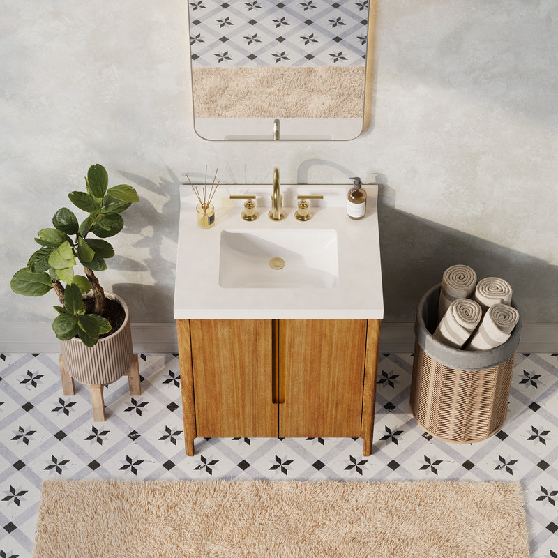 Water Creation SE30QZ - Sequoia 30 In. Single Sink Pre-Assembled Mid-Century Style Bathroom Vanity With 2" Whitebrook Engineered Marble Top