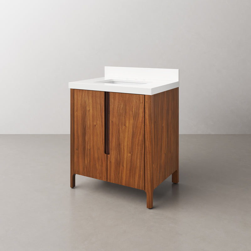 Water Creation SE30QZ - Sequoia 30 In. Single Sink Pre-Assembled Mid-Century Style Bathroom Vanity With 2" Whitebrook Engineered Marble Top
